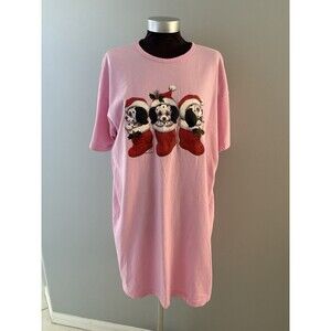 Vtg Christmas Dalmation Puppies Night Shirt One Size Pink Morehead Inc Air Waves